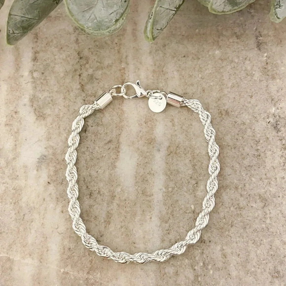 925 Sterling Silver Dainty Twist Chain Bracelet Stackable Chain Bracelet - Picture 1 of 4